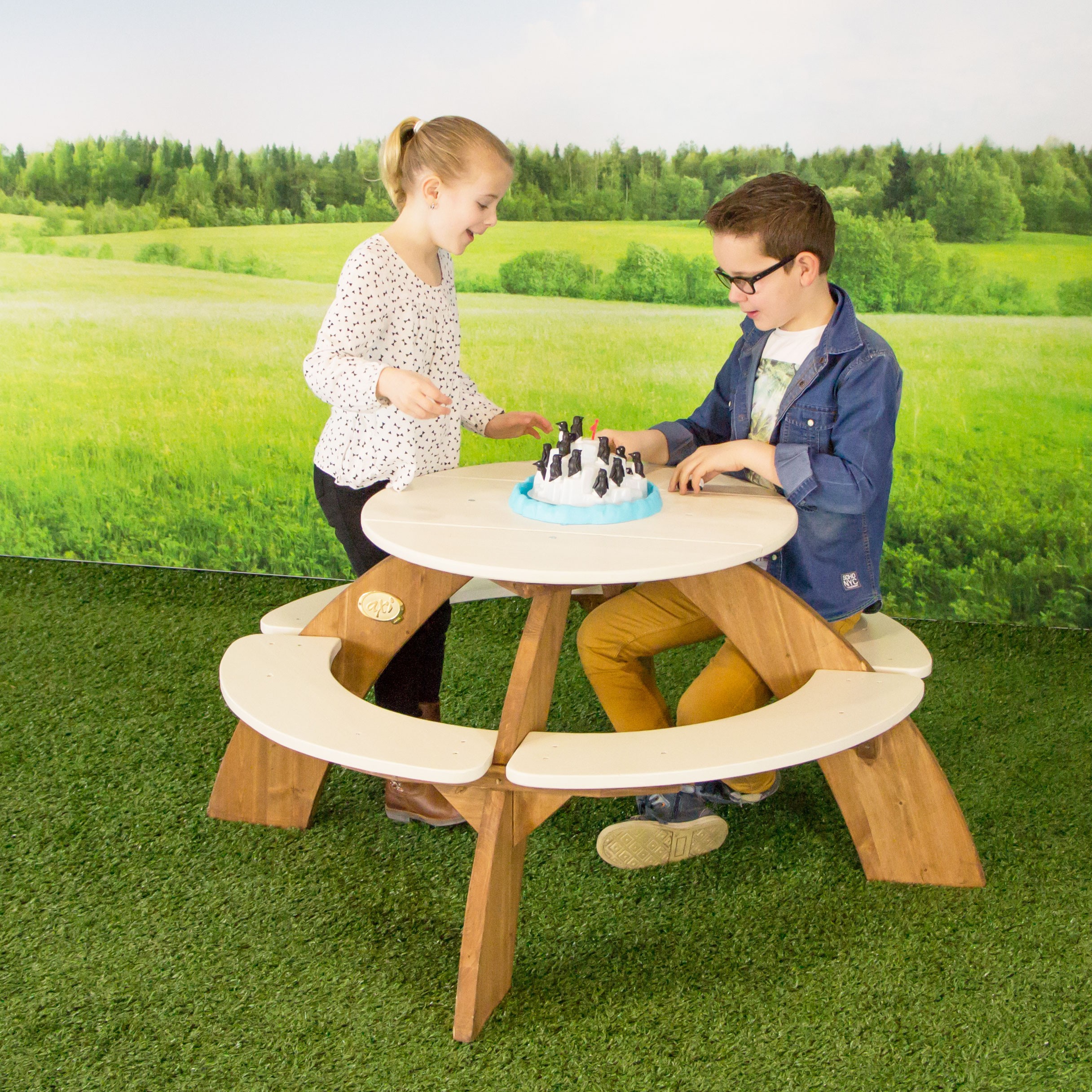 Axi orion table pique nique enfant ronde en bois marron & blanc