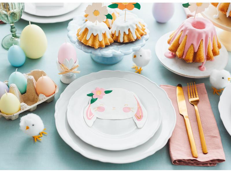 Partydeco Osterhase Serviette 1 Stück, Rosa/Weiss Mundtuch in Form eines Kaninchens