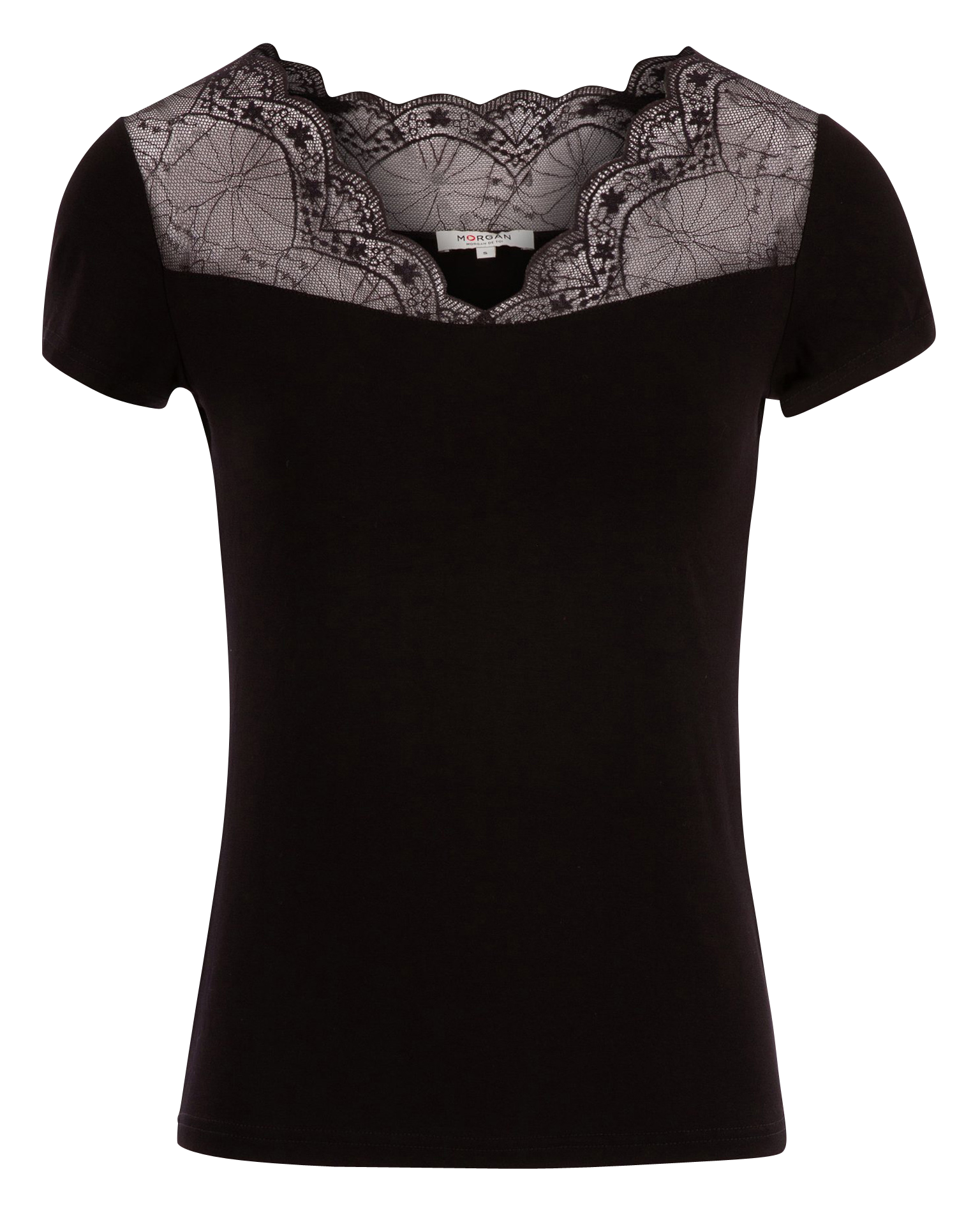 DCLARY.N - Tee-shirt col V avec empiècement dentelle | Noir