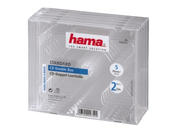 Hama CD Double Jewel Case, Pack 5, 2 disker, Gjennomsiktig