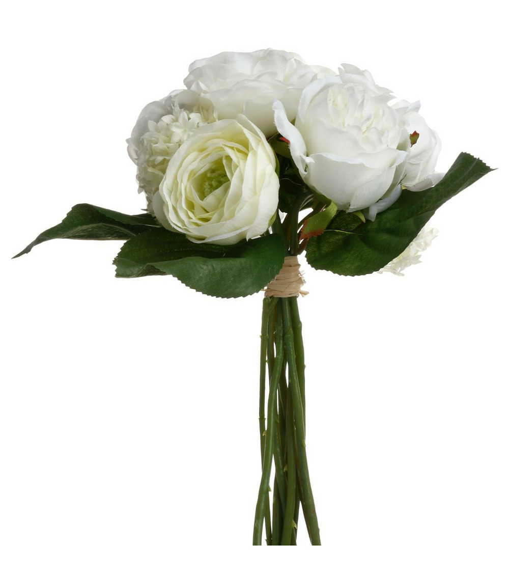 Bouquet composé fleurs artificielles blanches d. 28 x h. 30 cm