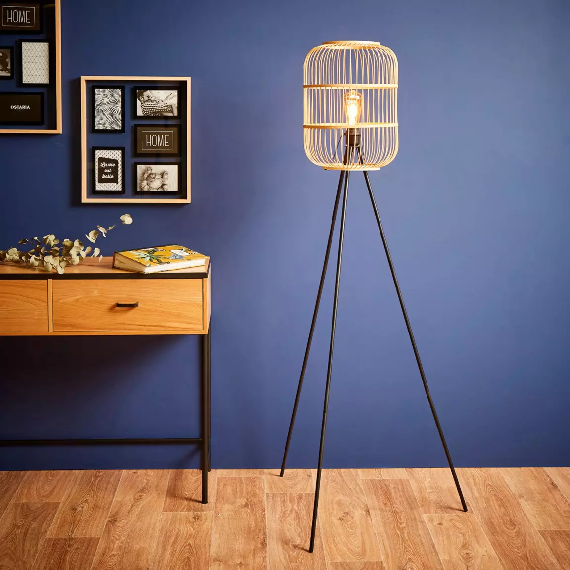 Lampadaire sur trépied bambou (H152 cm) Hanoi Beige