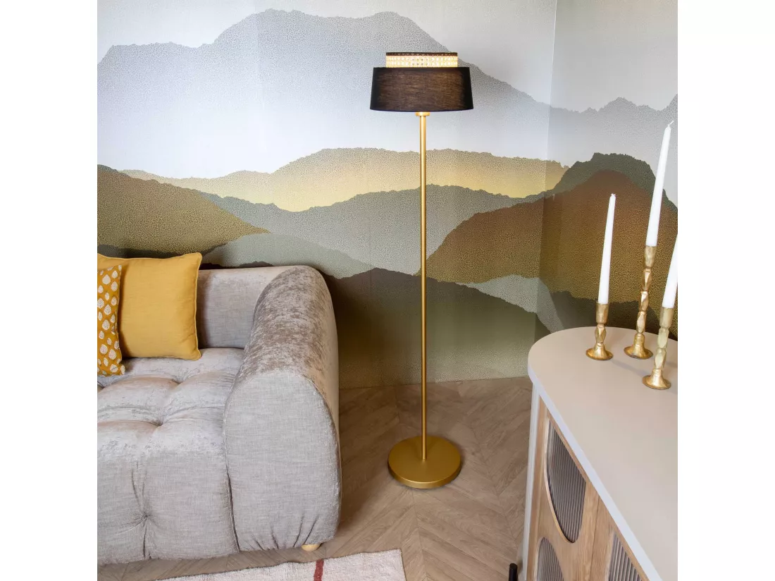 Now's Home - Lampadaire En Metal Noir Et Dore H150cm Avero
