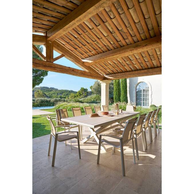Table de jardin extensible AXIOME Effet bois Lin & Argile