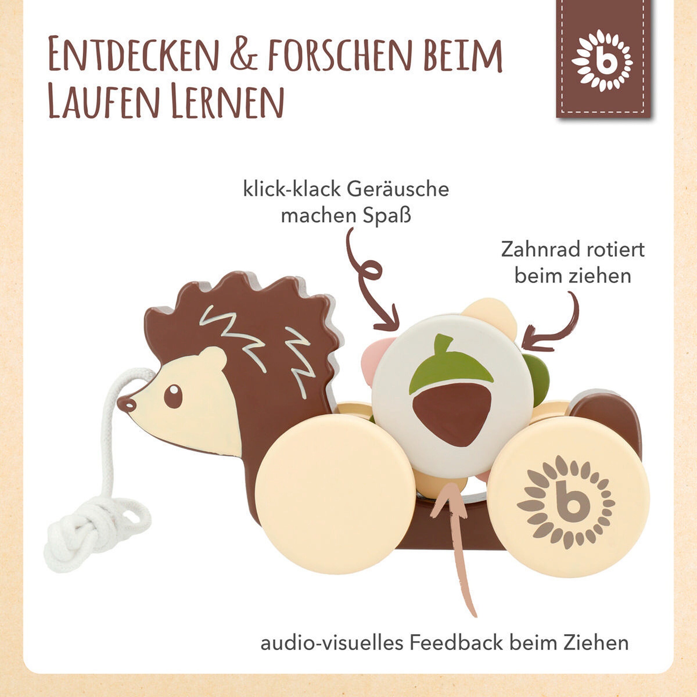 Bieco Nachziehspielzeug Holz Igel - ab 12 Monate Braun