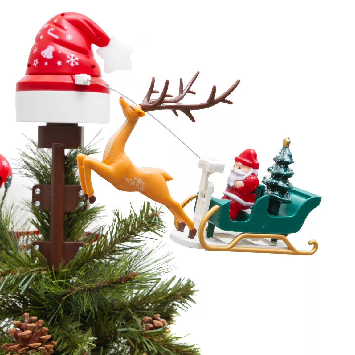 Cimier de sapin animé rotatif et muscial Chapeau du Père Noël
