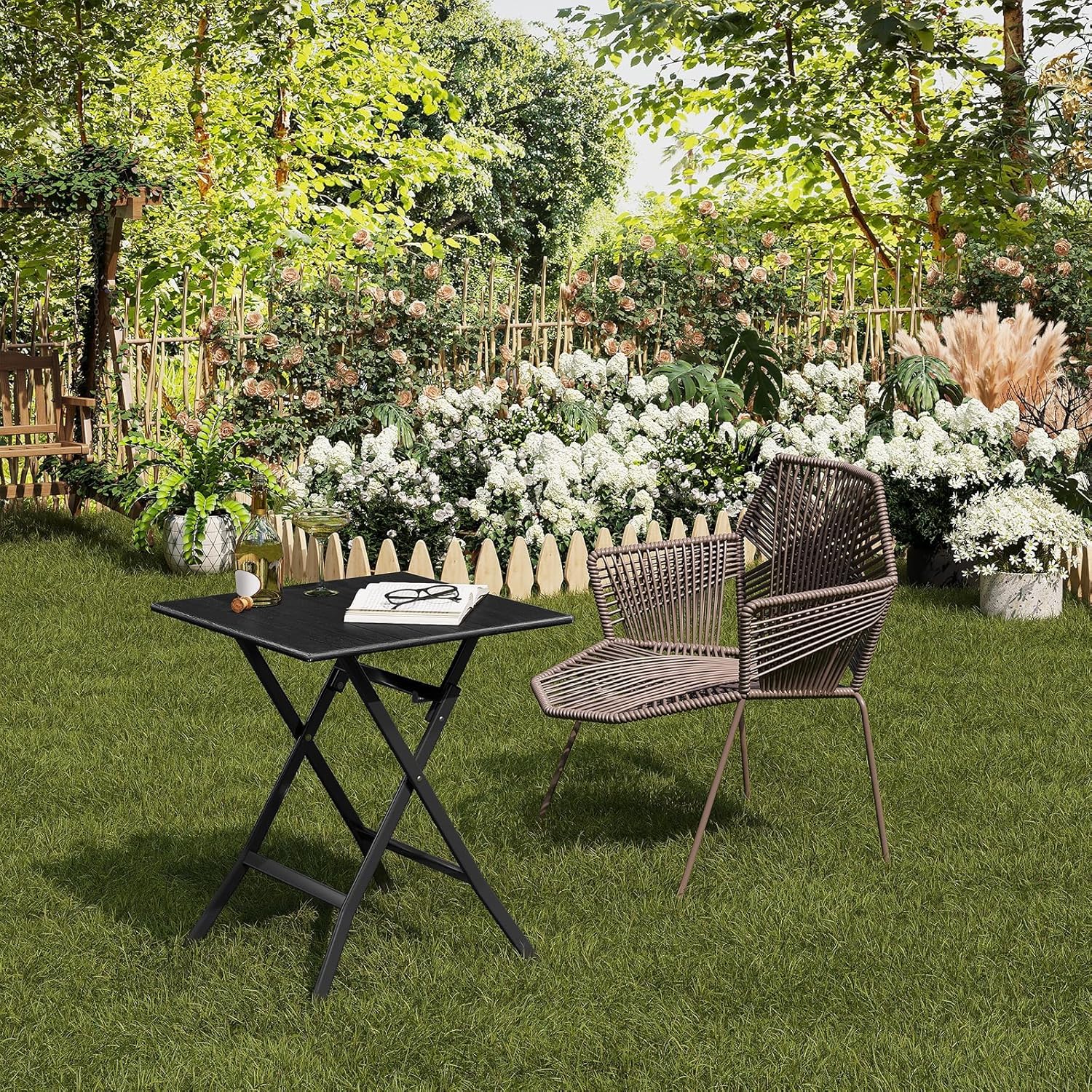 eSituro Klapptisch, Gartentisch Balkontisch wetterfest, Outdoor Beistelltisch klappbar, kleiner Tisch für Balkon Terrasse Garten, 62x62 cm, 50 kg belastbar, Schwarz AH1179621