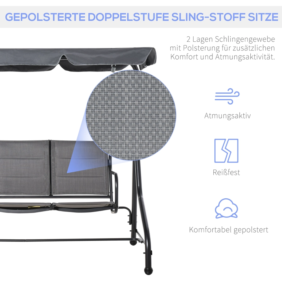 Outsunny 3-Sitzer Hollywoodschaukel mit verstellbarem Dach Grau