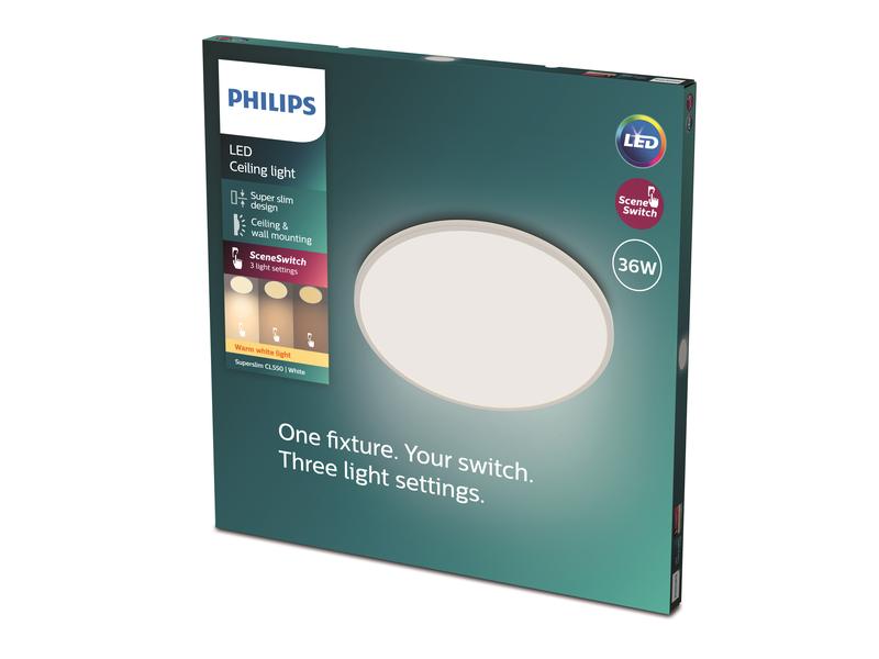 Philips Deckenleuchte LED SceneSwitch CL550 3600 lm 2700K, 3-in-1 LED Leuchte zur Deckenmontage