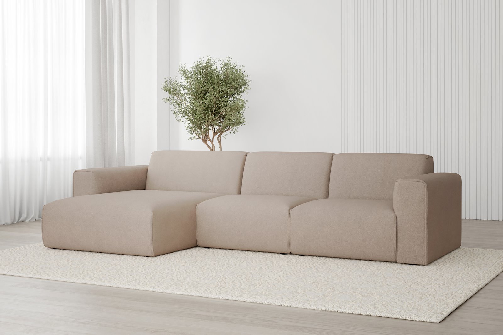 Monaco Lux 2,5-seter med XL sjeselong venstre Tekstil Brego 34 Light Brown med sorte ben. Lux komfort.