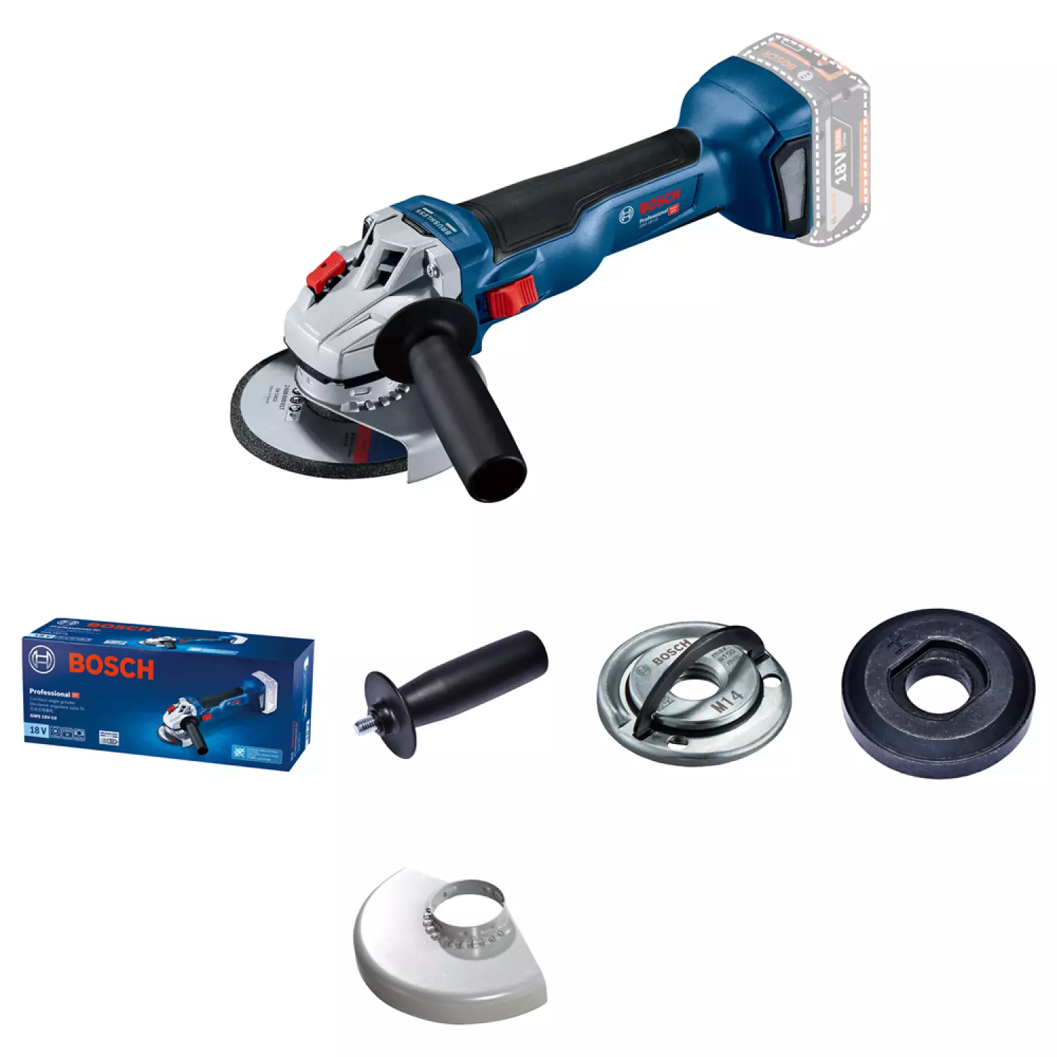 Bosch GWS 18V-10 18V Li-Ion accu haakse slijper body - 125mm - koolborstelloos
