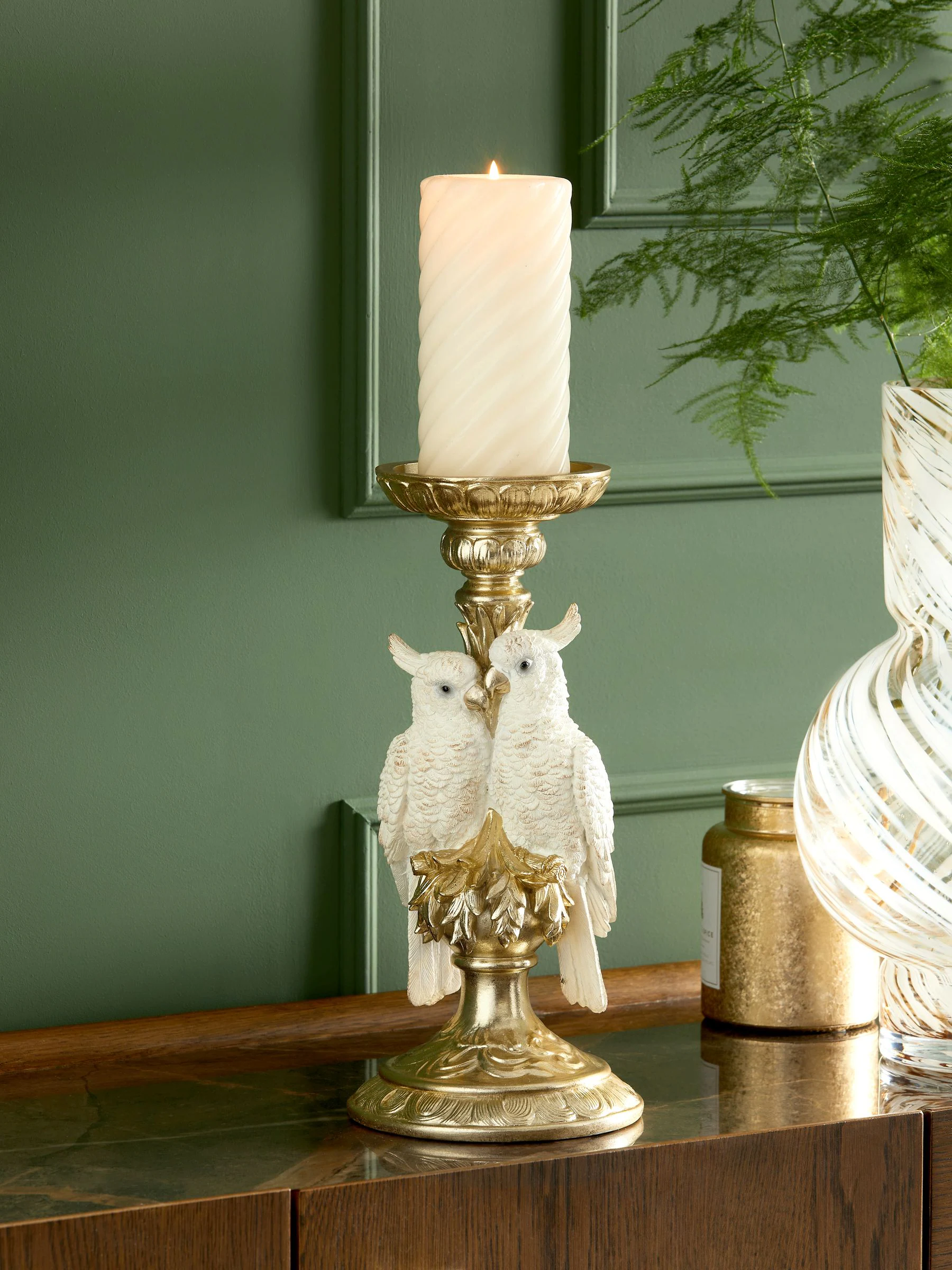 Gold Cockatoo Pillar Candle Holder