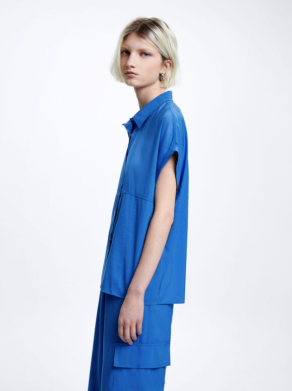 Camisa de manga curta em modal - Azul