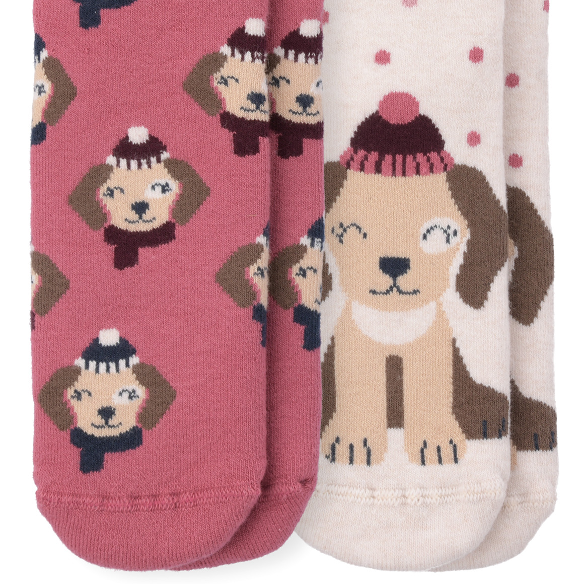 Topolino 2 Paar Mädchen Frottee-Socken mit Hunde-Print creme / dunkelrosa