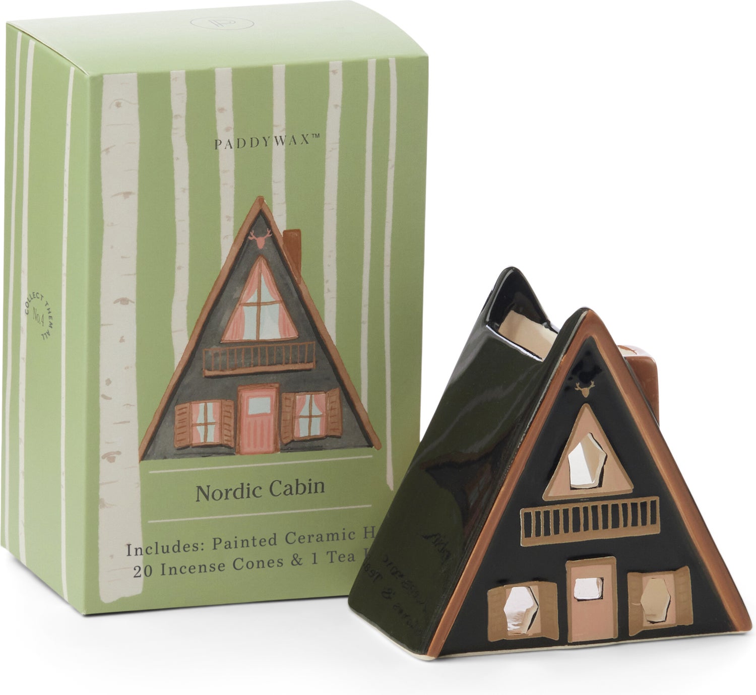 Paddywax waxinelichthouder Incense House Nordic Cabin zwart 6 x 9 x 13,5 cm
