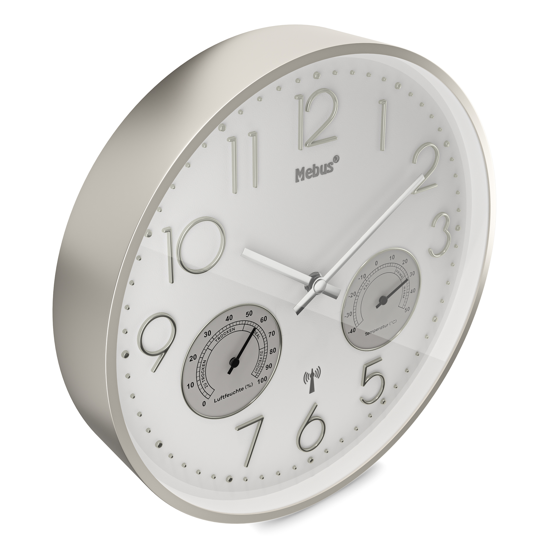 Funk-Wanduhr - silber - Thermo-/Hygrometer - Ø 30 cm