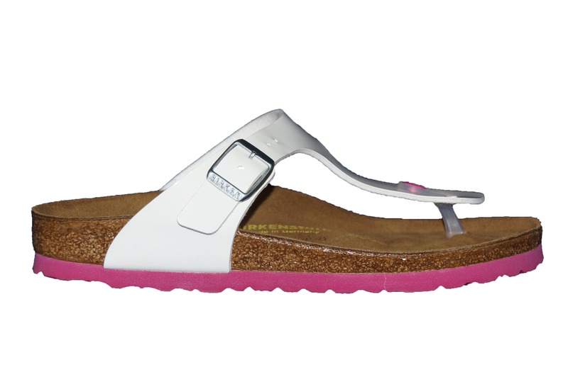 Birkenstock Gizeh Smal Wit-Lak roze zool