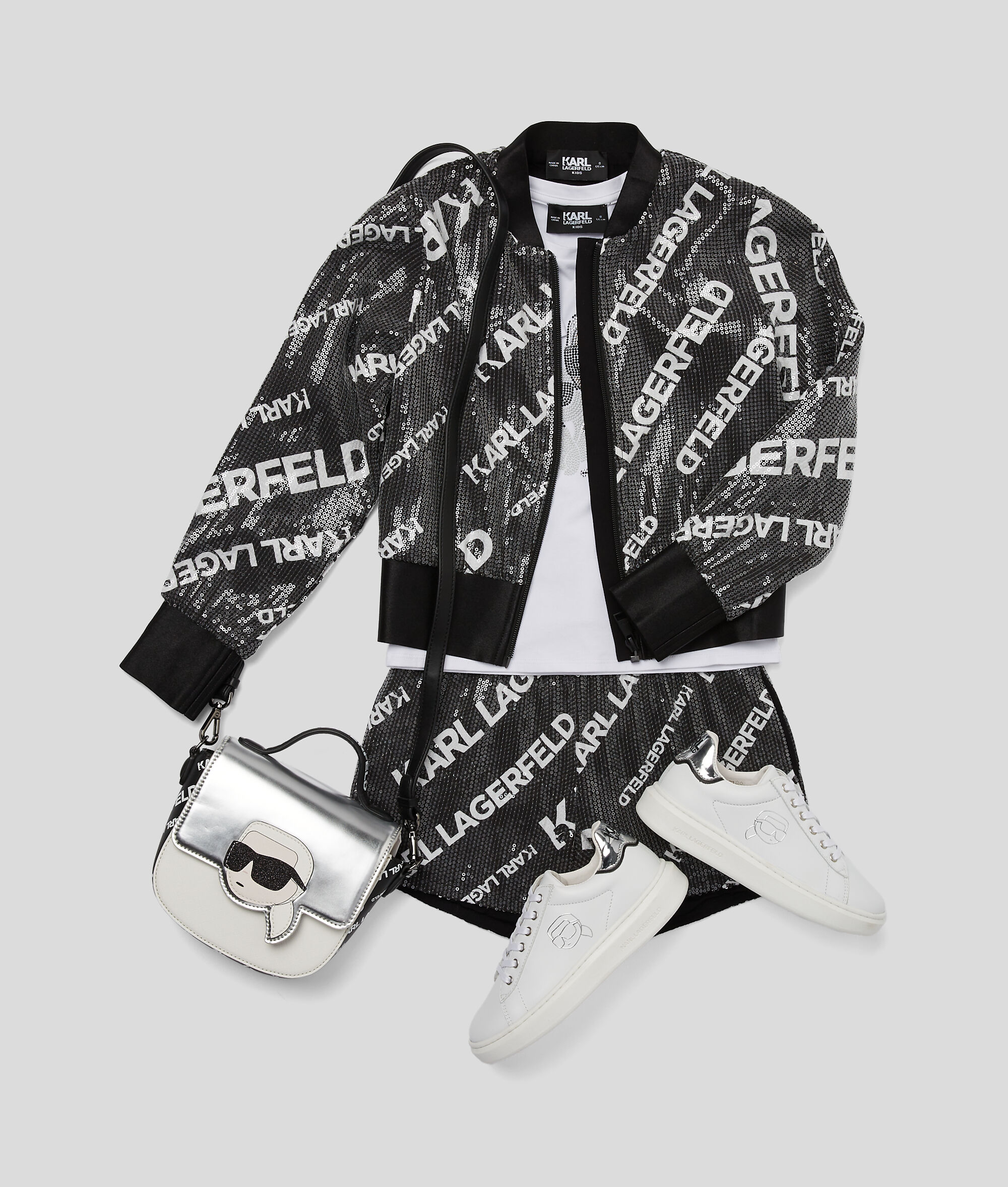 Blouson aviateur à sequins avec logo en diagonale pour fille