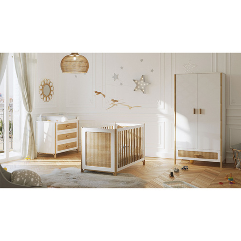 Chambre TRIO Lit 60x120 Commode Armoire OCEANIA Neige - THEO