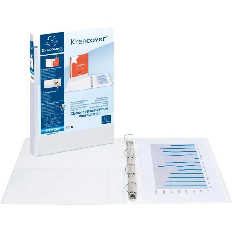 Classeur personnalisable rigide 2 poches KreaCover - 4 anneaux en D 40mm - A4 maxi