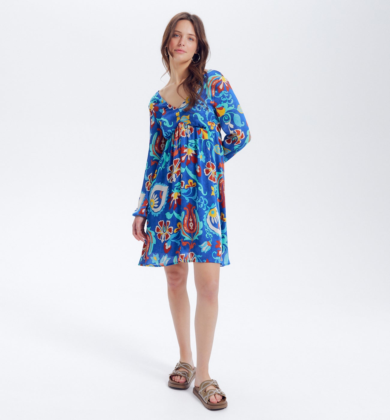 Robe courte imprimée Femme - Imprimé bleu