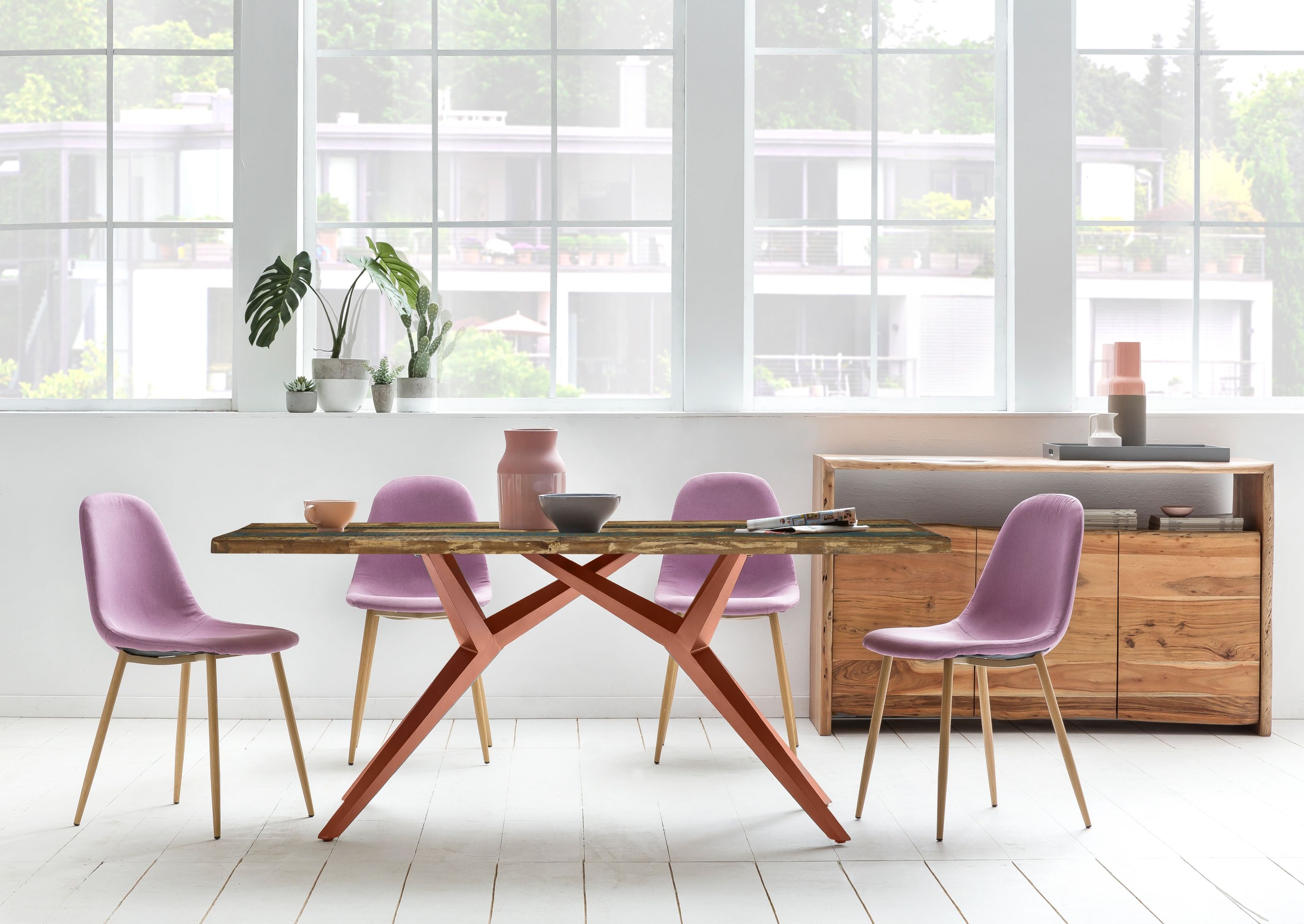 Esstisch 240x100 Altholz bunt Metall Holztisch Speisetisch Küchentisch Tisch