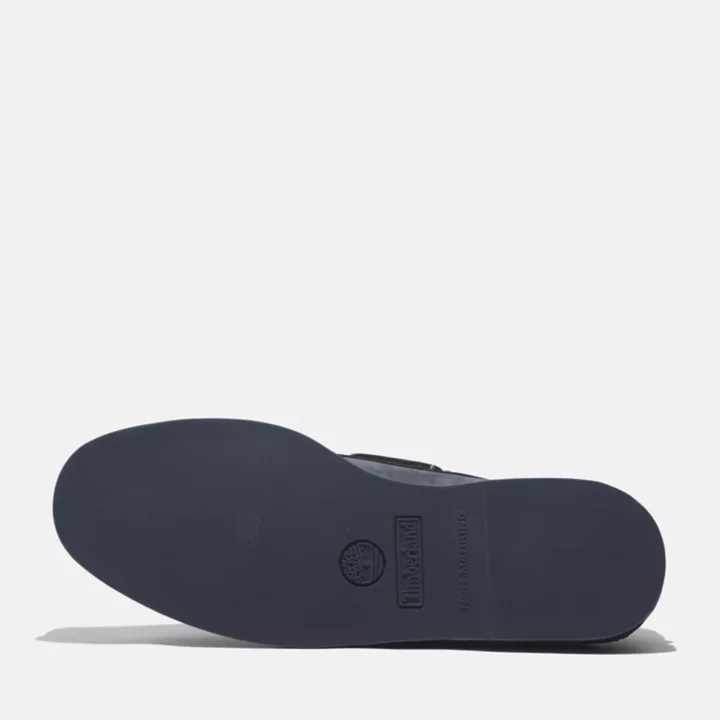 Chaussures bateau classique en cuir pour homme en bleu foncé