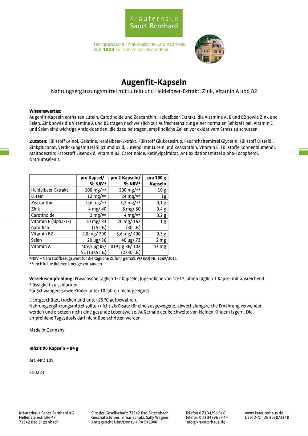 Sanct Bernhard Augenfit-Kapseln