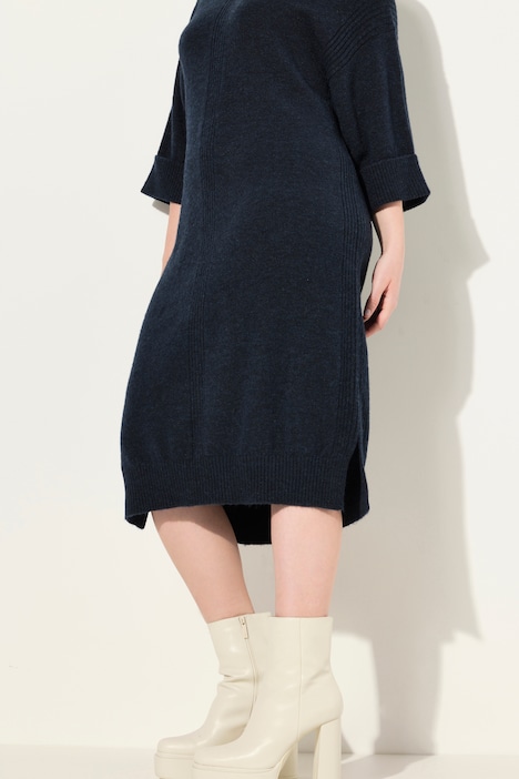 Strickkleid, Rippeinsätze, V-Ausschnitt, Halbarm,