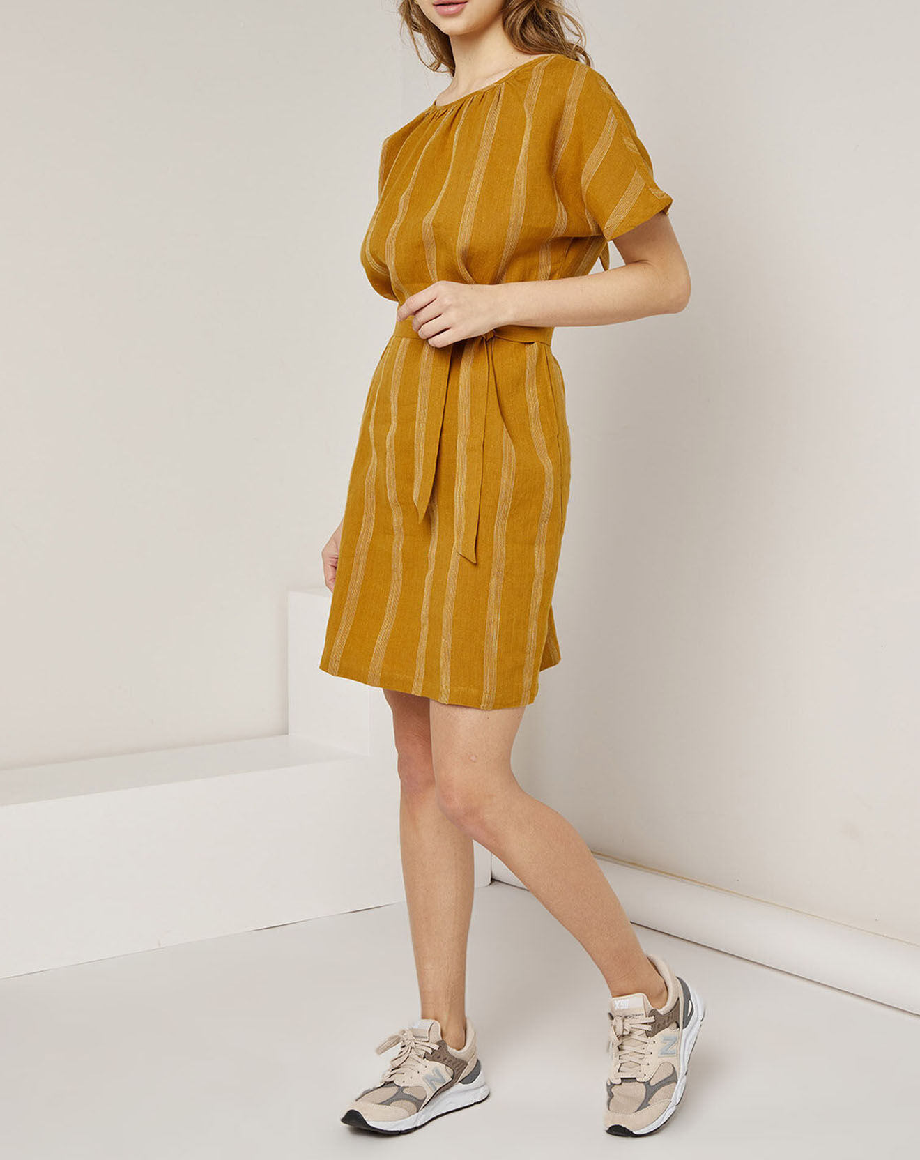 See u Soon Robe 100% Lin Zoé rayée ton sur ton jaune