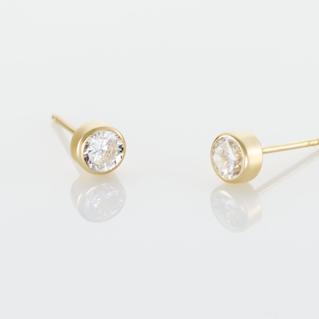 Boucles D'oreilles Puces Elda Serti Clos Or Jaune Oxyde De Zirconium