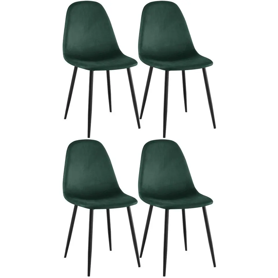 CLP Set van 4 Eetkamerstoel Napier zwart Frame - Fluweel - groen