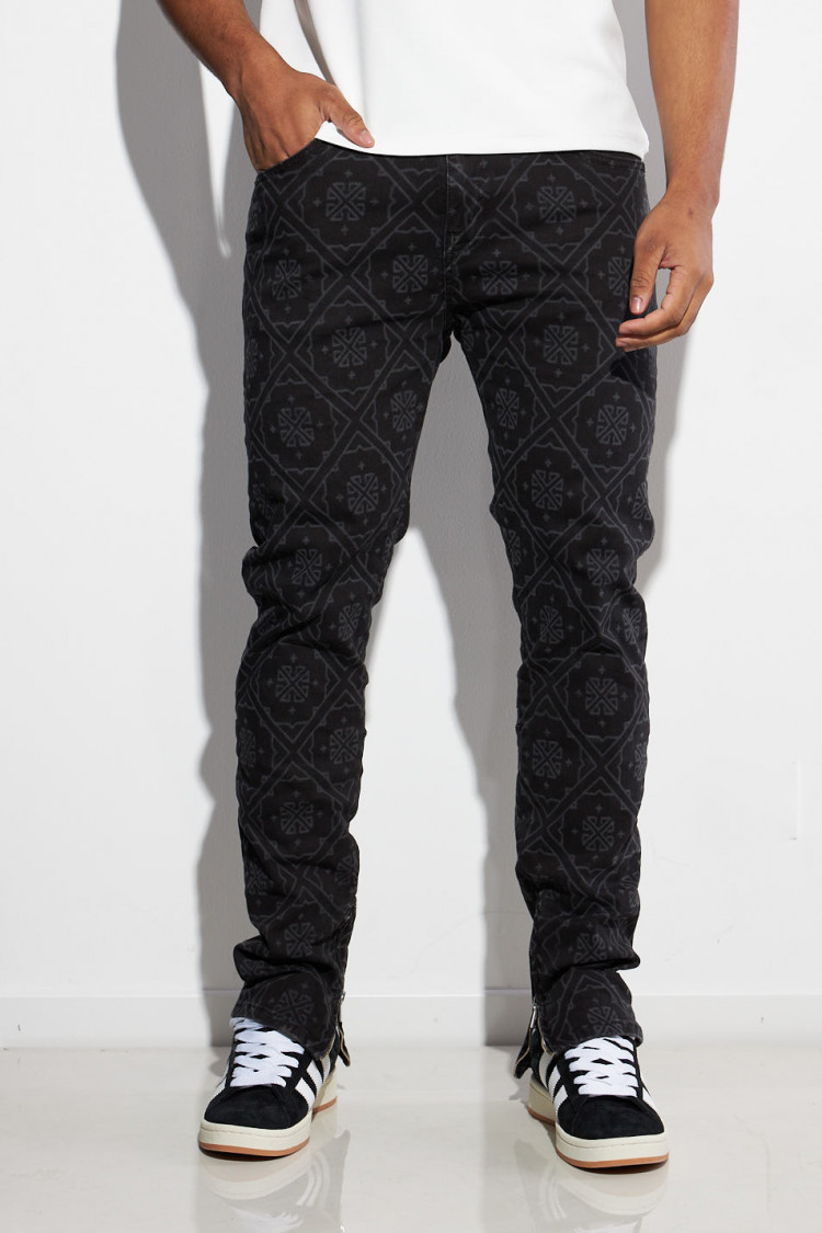 Jean noir à motif géométrique gris