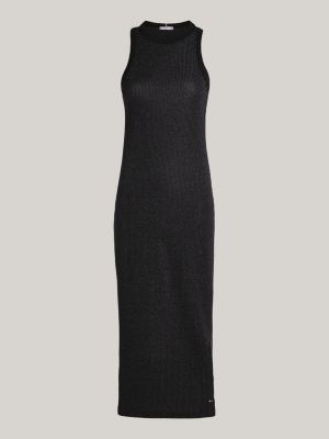 Vestido midi metálico sem mangas e de corte justo