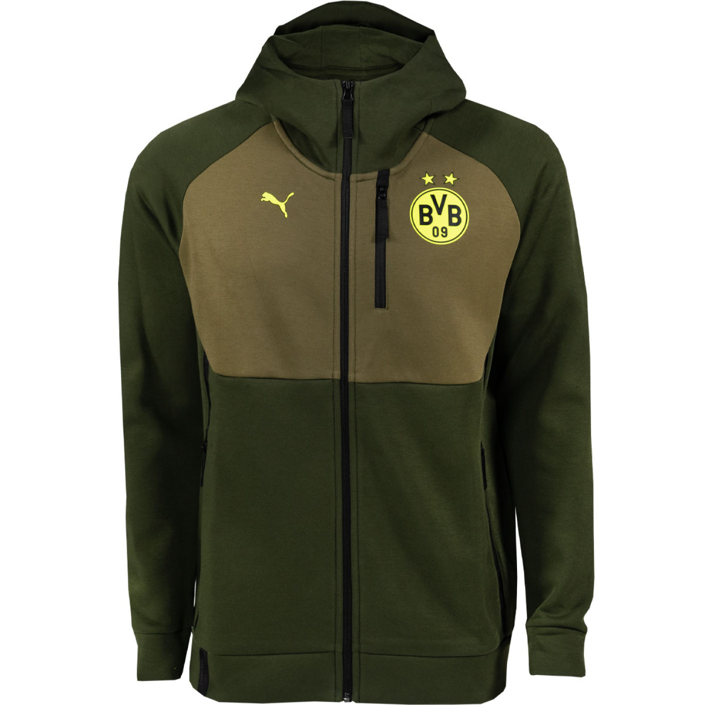 PUMA Borussia Dortmund Pumatech Trainingspak Full-Zip 2024-2025 Donkergroen Olijfgroen Geel