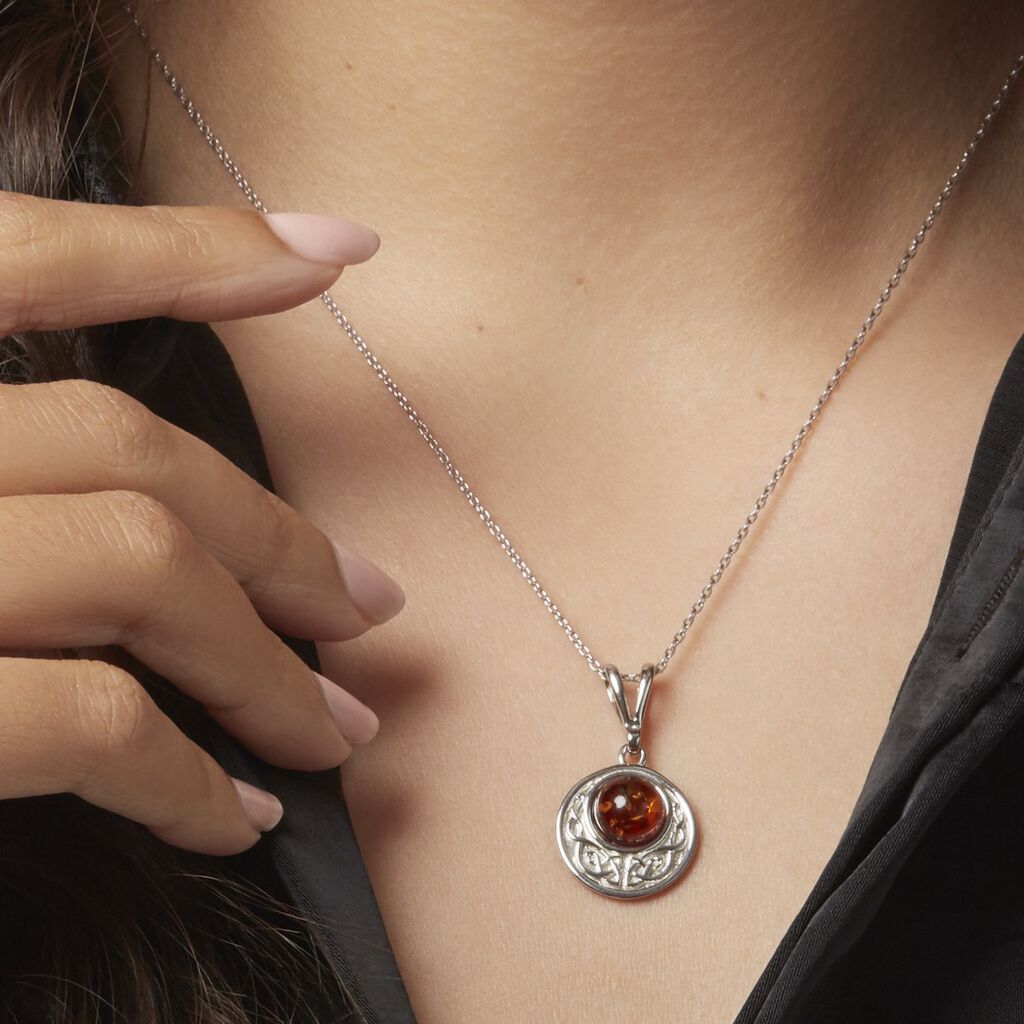 Collier Argent Blanc Mystica Ambre