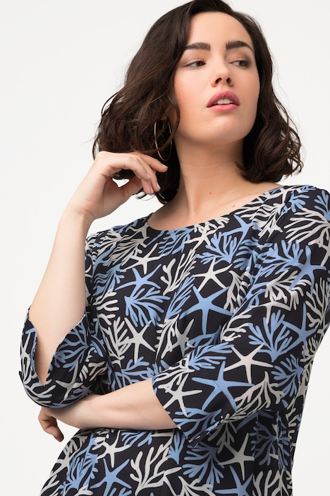 Bluse, gemustert, A-Linie, Rundhals, 3/4-Arm