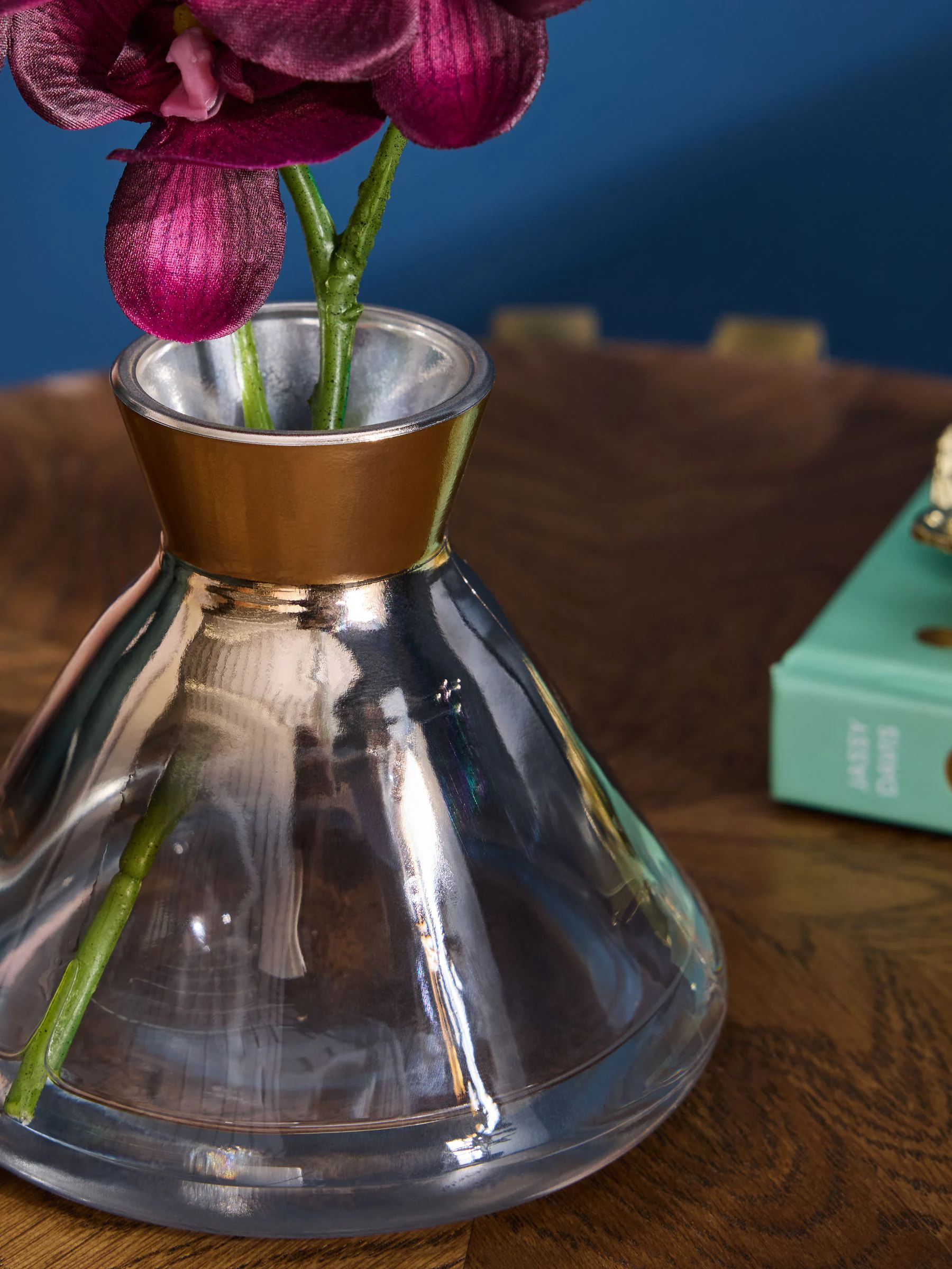 Artificial Orchid In Small Glass Vase