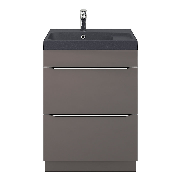 Meuble sous vasque à poser GoodHome Imandra gris 60 cm + Plan vasque noir GoodHome Mila 60 cm