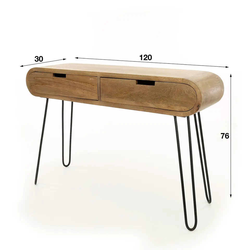 Industriële sidetable Jasmine 2 lades mangohout 30x120x76 cm Mangohout