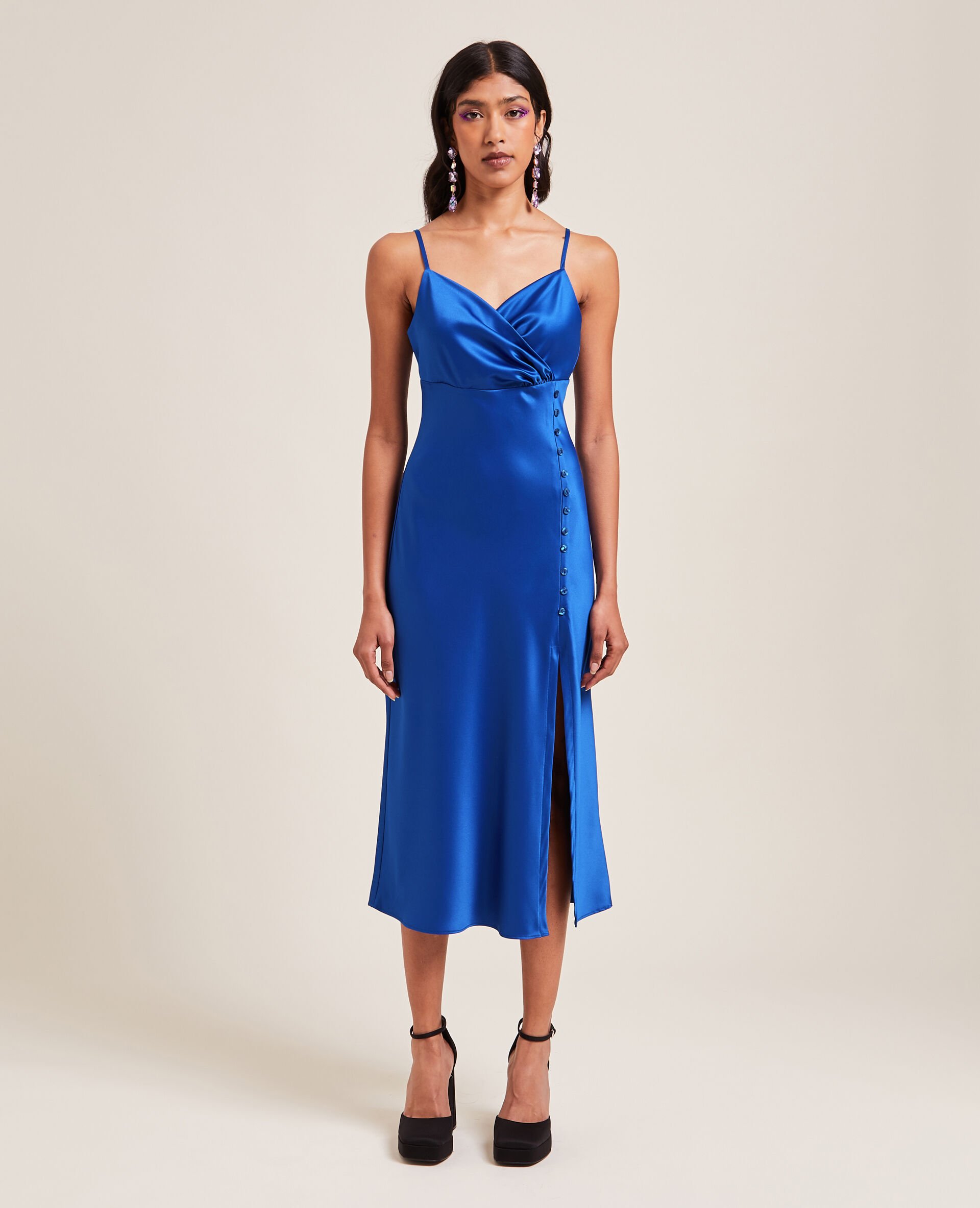 Robe longue cache-cœur en satin - Bleu clair