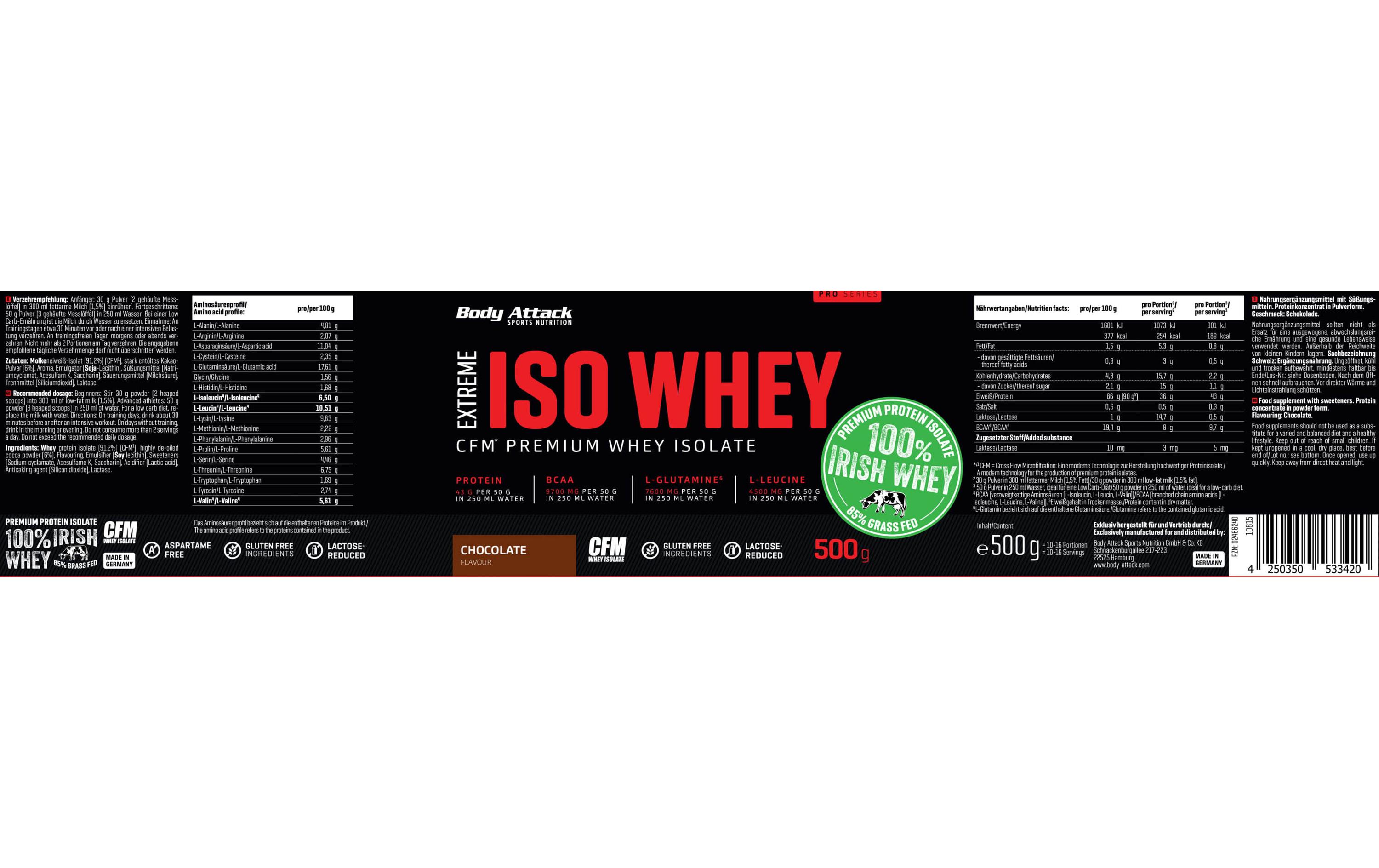 Pulver Extreme Iso Whey Professional Schokolade 500 gNahrungsergänzungsmittel mit wertvollem Whey Isolat