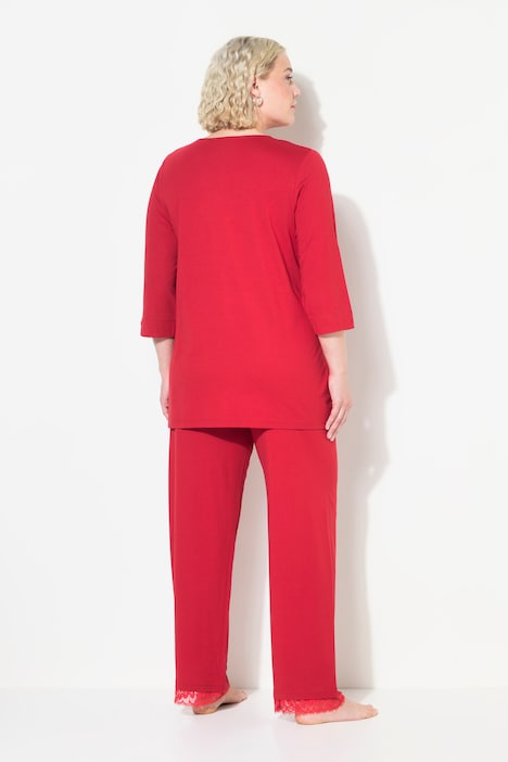 Pyjama, Spitzeneinsatz, V-Ausschnitt, 3/4-Arm