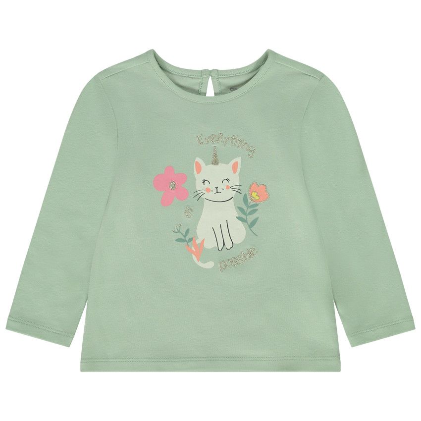 T-shirt manches longues print chat-licorne pour bébé fille - Vert