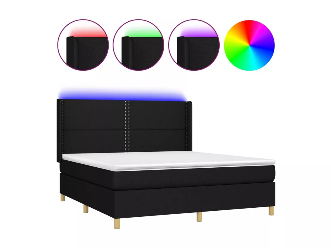 Sommier tapissier avec matelas et LED Noir 180x200 cm Tissu