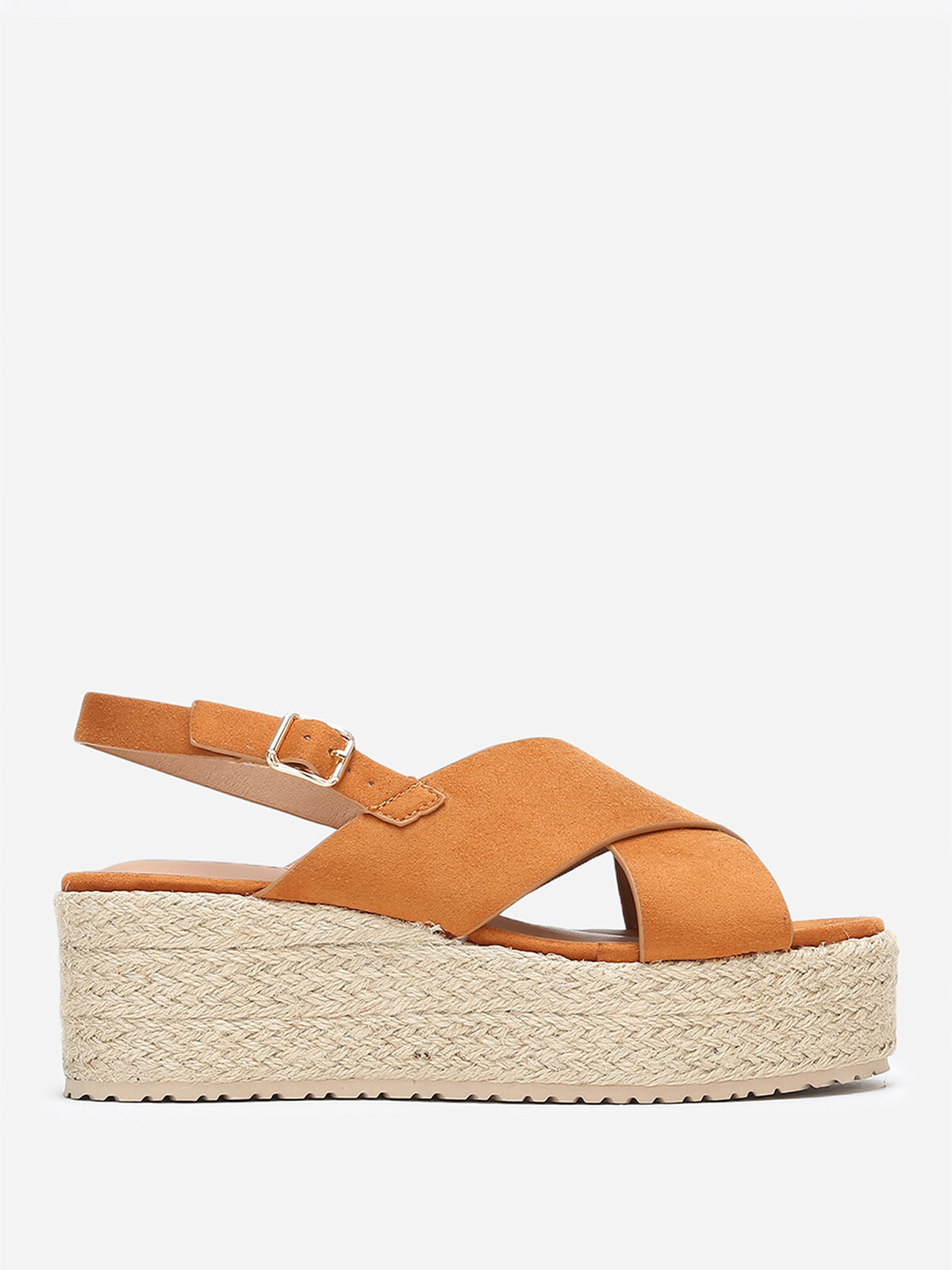 Sandales camel en suédine à plateforme en cordage Camel- Camel