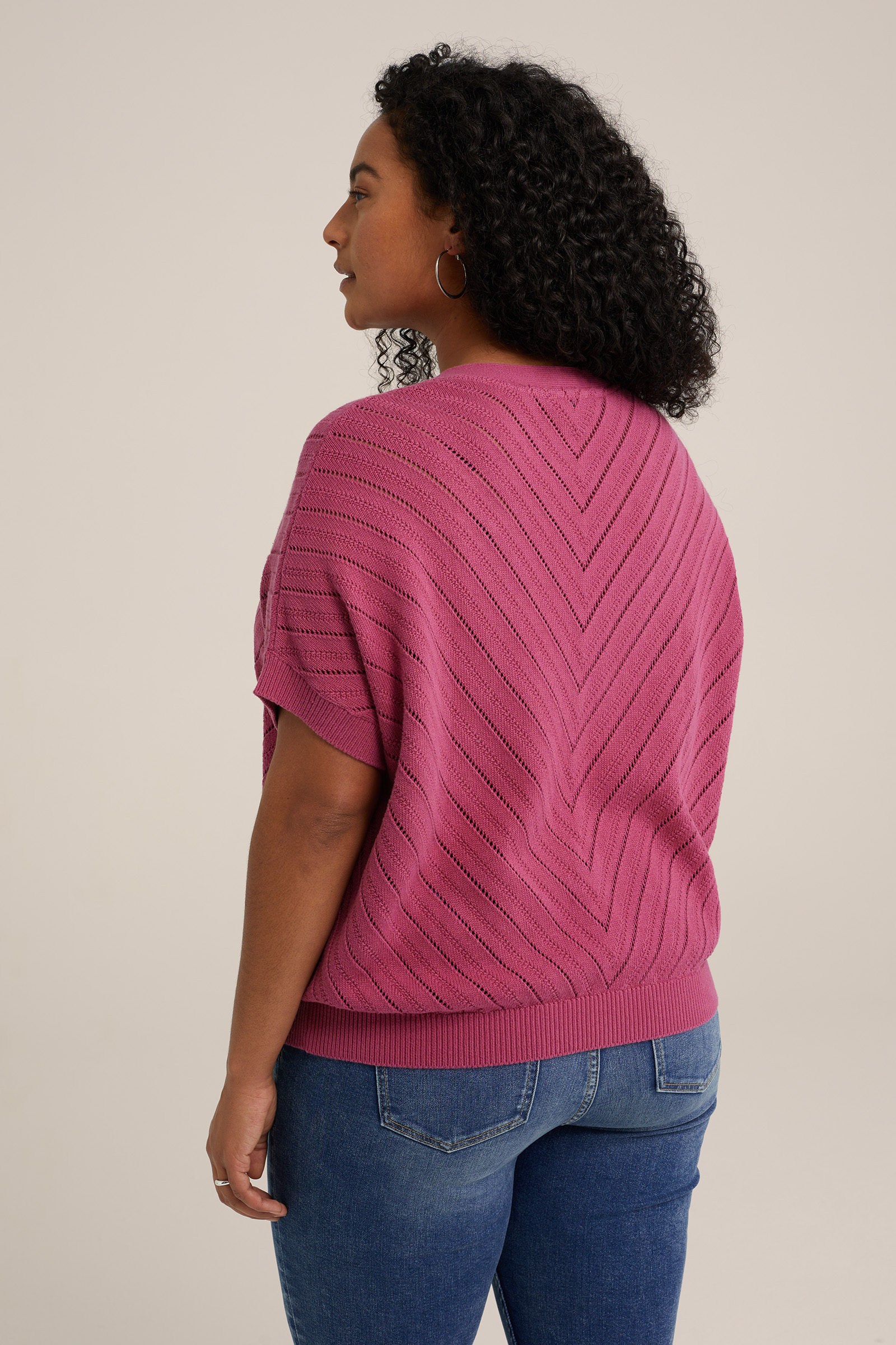gebreid vest met opengewerkt dessin - Curve WE Fashion Oudroze