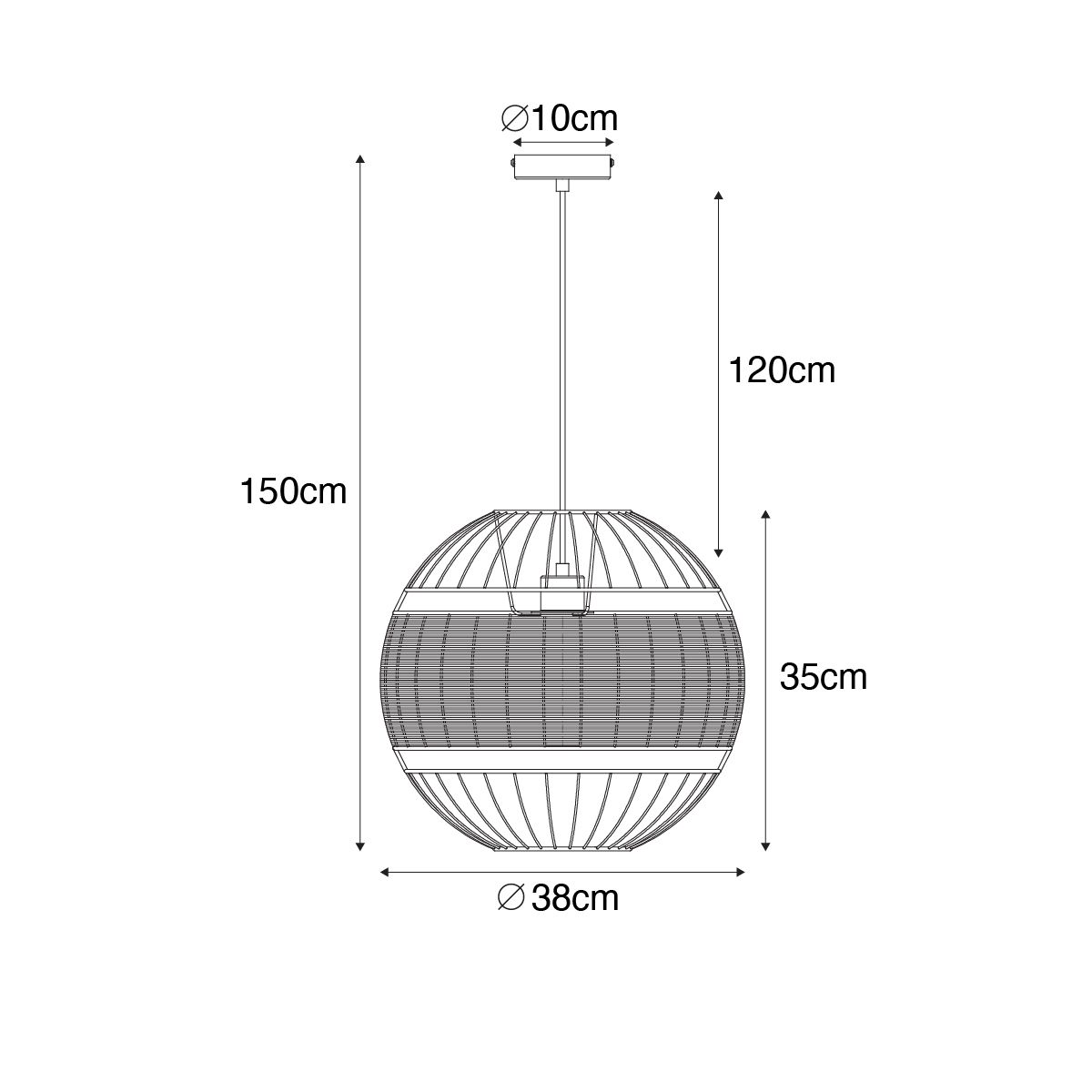 Oosterse hanglamp zwart met rotan 38 cm - Emir