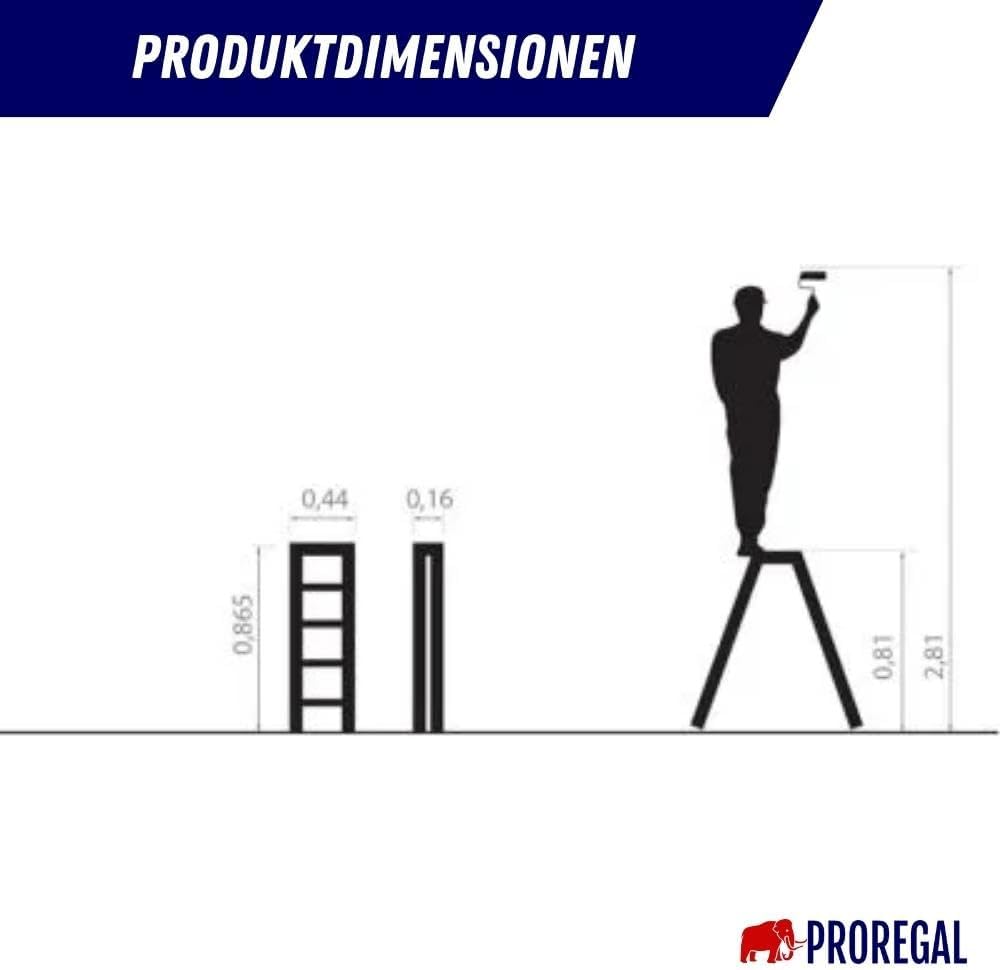 PROREGAL Economy Basic Trapladder, dubbelzijdig toegankelijk, 2 x 4 treden, werkhoogte 2,81 m, draagvermogen 125 kg