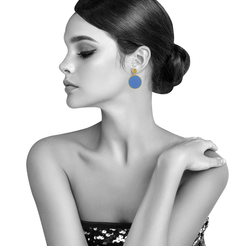 Boucles d'Oreilles Clous Métal Doré Cercle Coloré Translucide